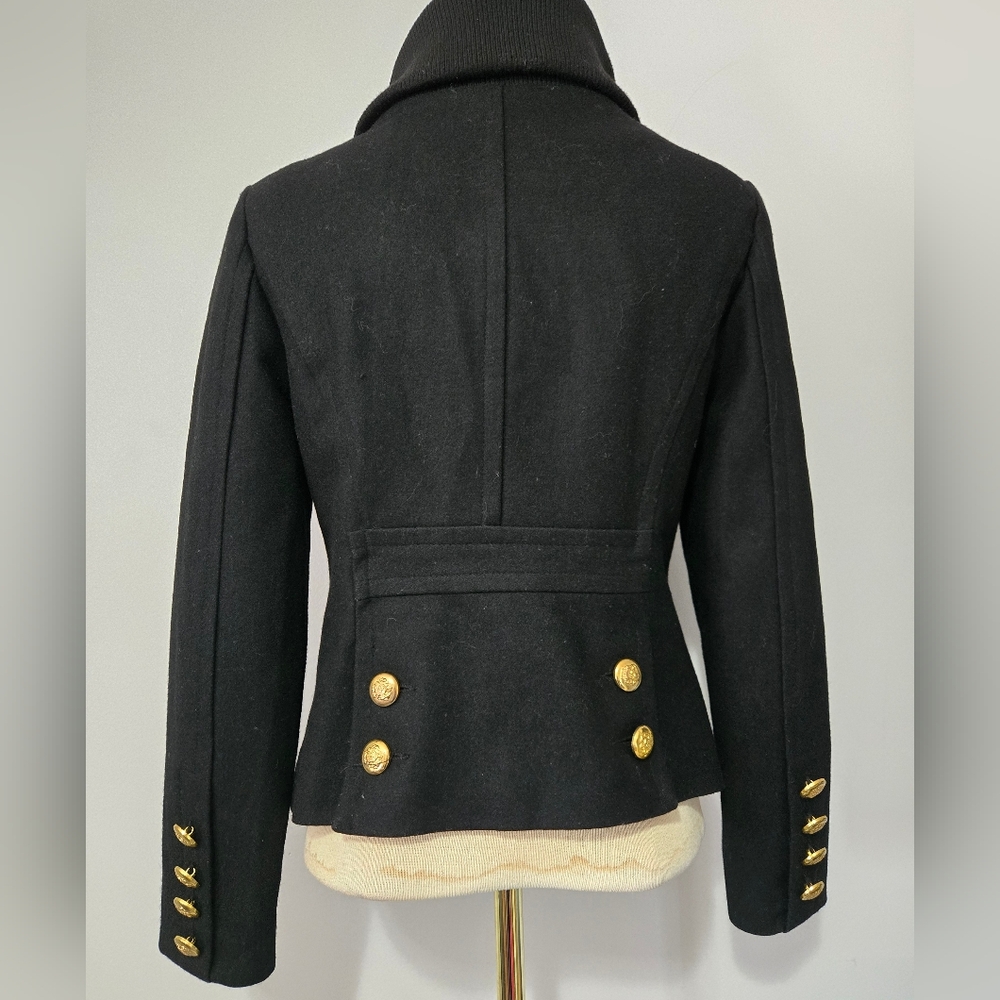MAX MARA Virgin Wool Cropped Black Peacoat. Gold Buttons, High Ribbed Collar. M - Picture 6 of 12